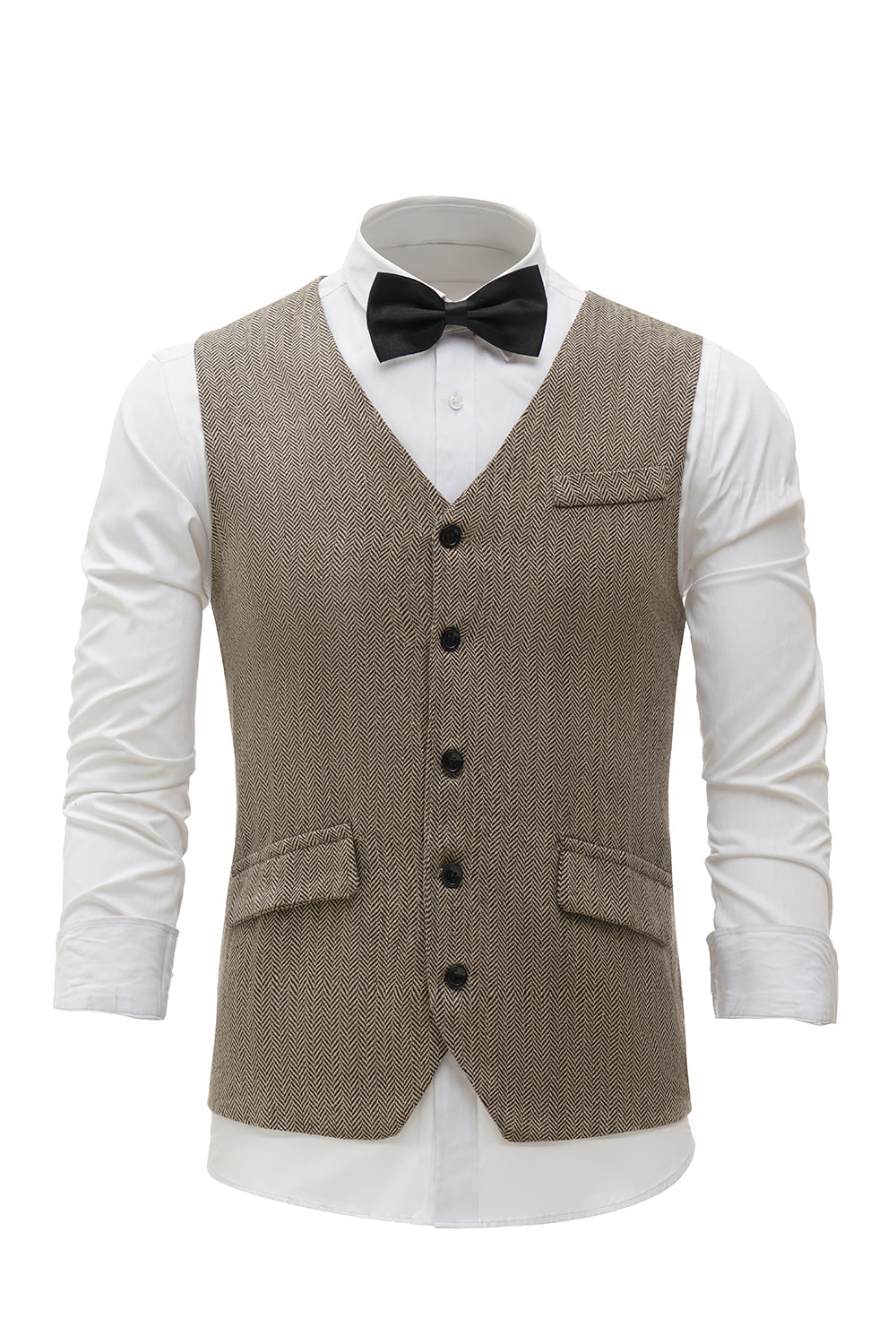 Khaki Solid Single Breasted Shawl Lapel Men's Suit Vest