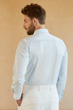 Long Sleeves Light Blue Solid Suit Shirt