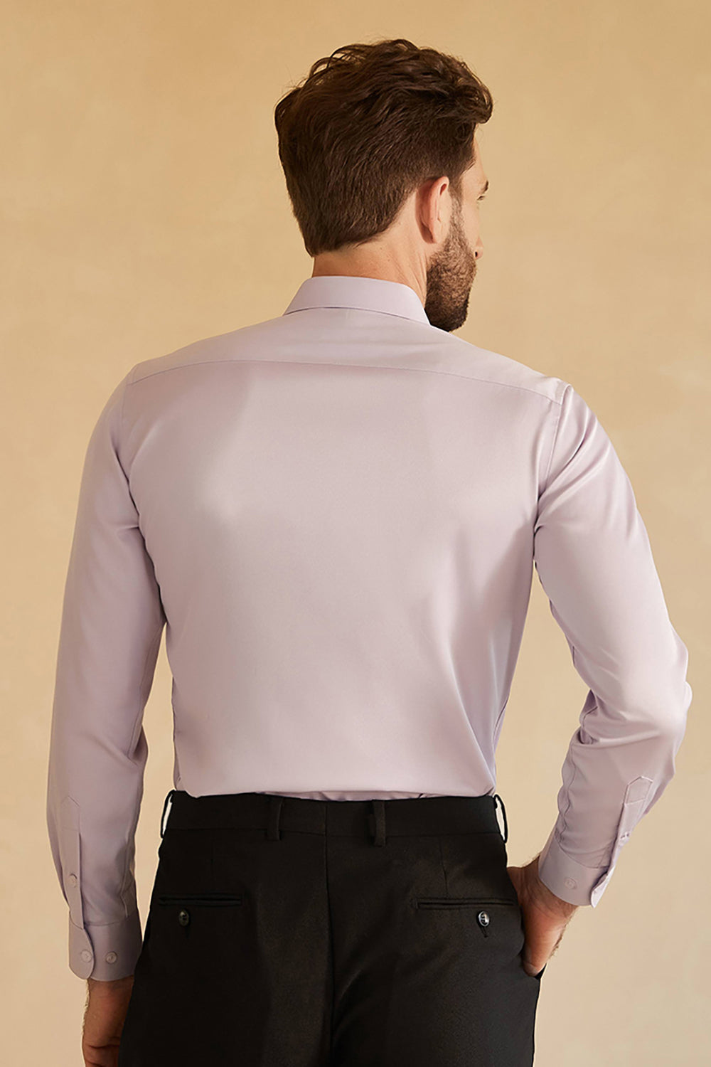 Long Sleeves Light Khaki Solid Suit Shirt