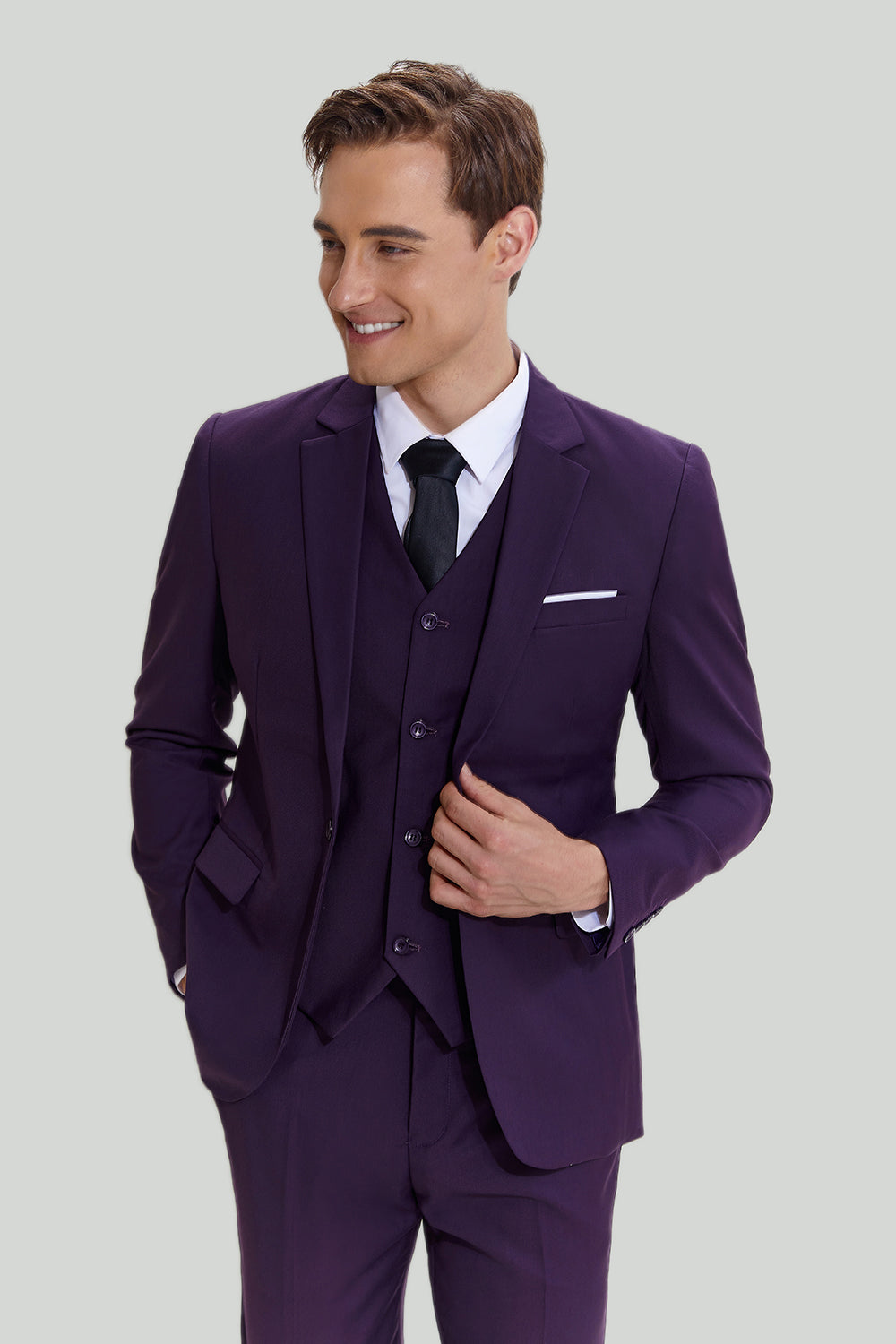 Purple Notched Lapel 3 Piece One Button Men's Suits