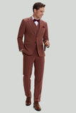 Tan Notched Lapel 3 Piece Single Breasted Party Suits