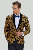 Men's Blazer Slim Fit Solid One Button Business Gold Suit Jacket