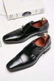 Black Monk Strap Men's Leather Slip-On Dress Shoes