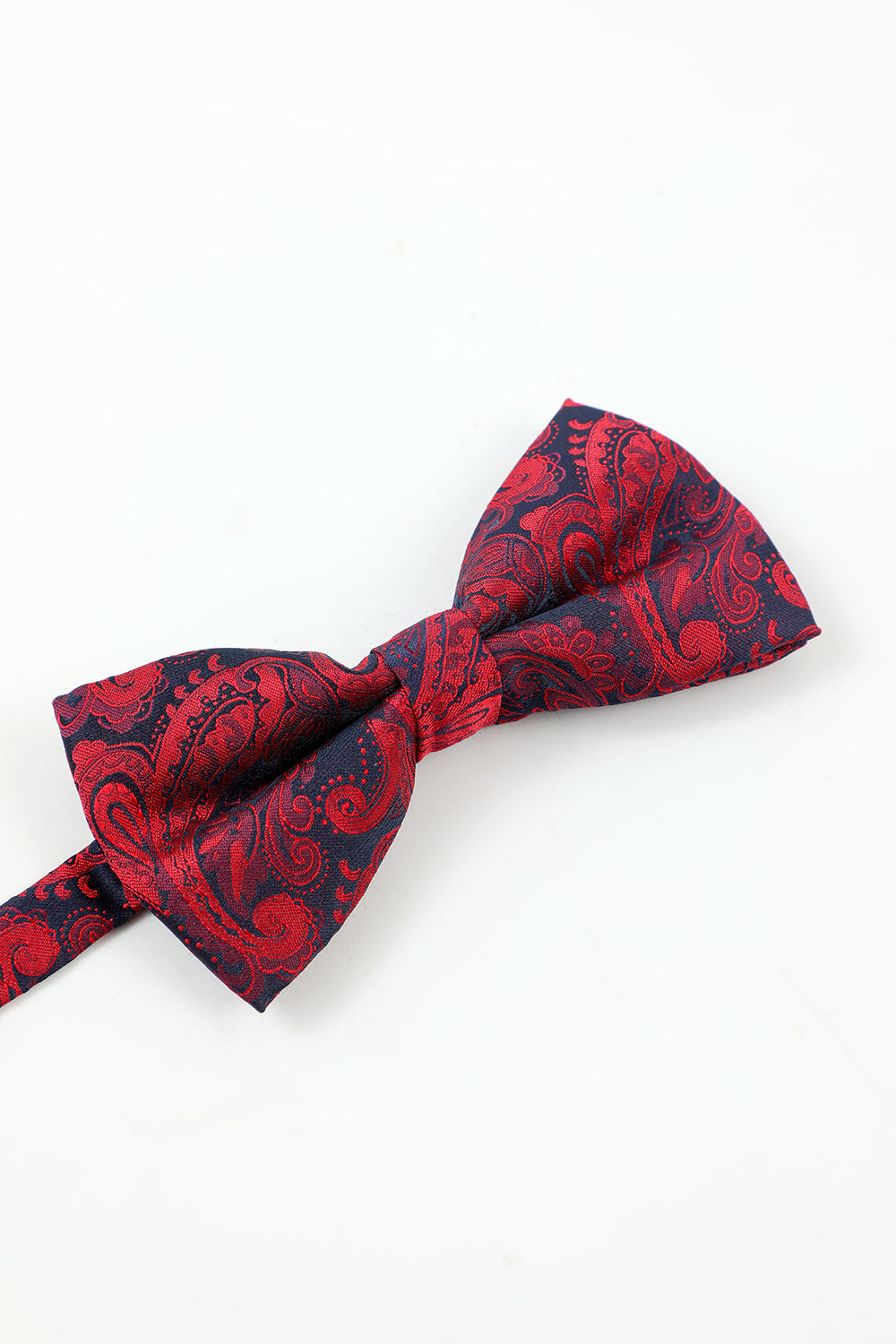 Burgundy Jacquard Men's 5-Piece Accessory Set Tie and Bow Tie Pocket Square Flower Lapel Pin Tie Clip