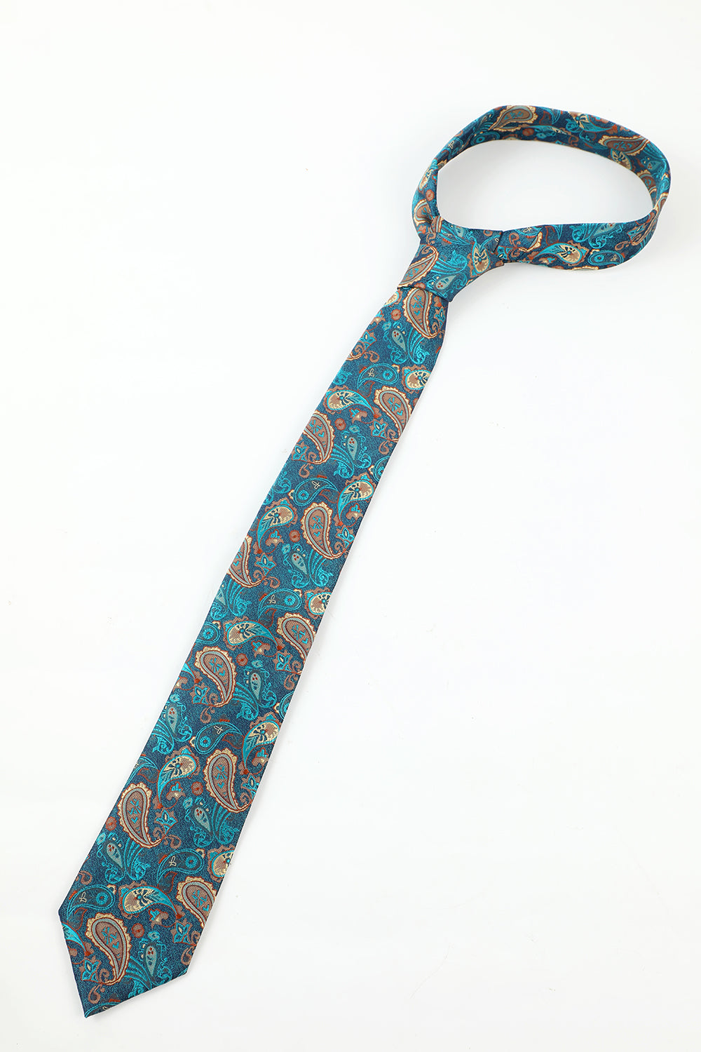 Lake Blue Jacquard Men's 5-Piece Accessory Set Tie and Bow Tie Pocket Square Flower Lapel Pin Tie Clip