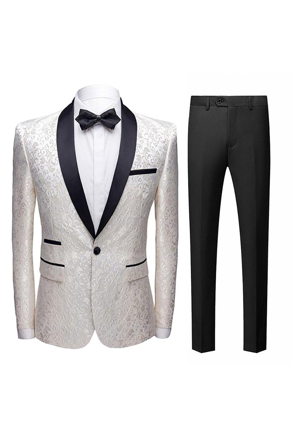 Zapaka Black Men's 2 Pieces Suits Jacquard Shawl Lapel Prom Homecoming ...