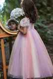 A-Line Tulle Pink Flower Girl Dress with Sequins