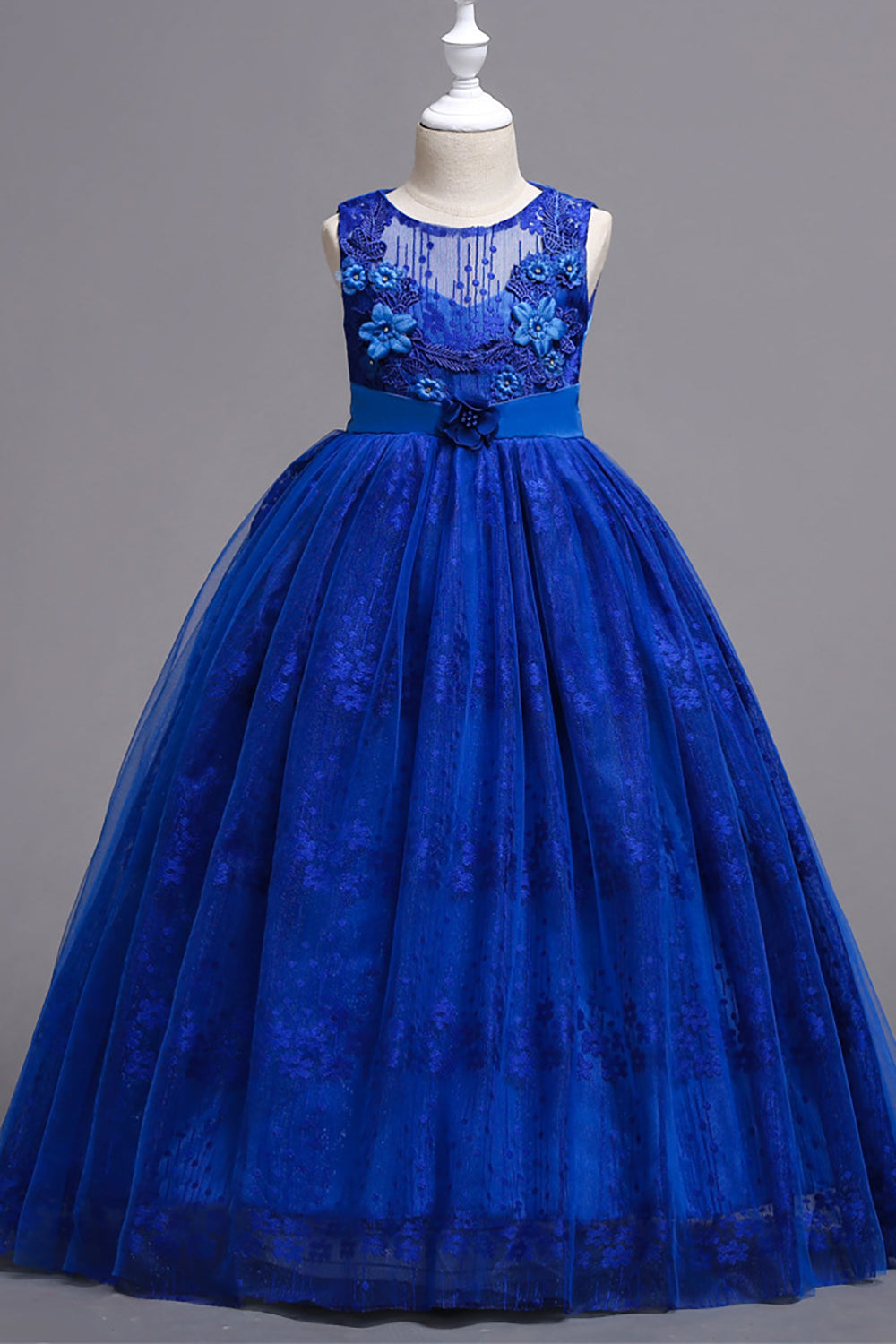 A-Line Blue Boat Neck Flower Girl Dress with Appliques