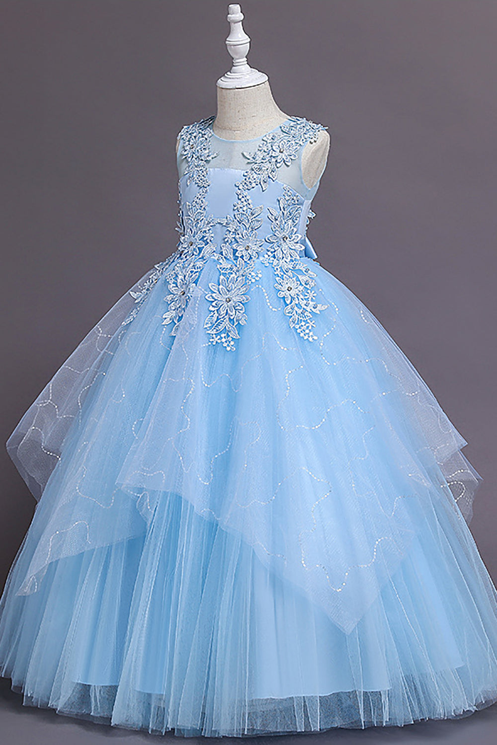 Tulle Light Blue Flower Girl Dress with Appliques