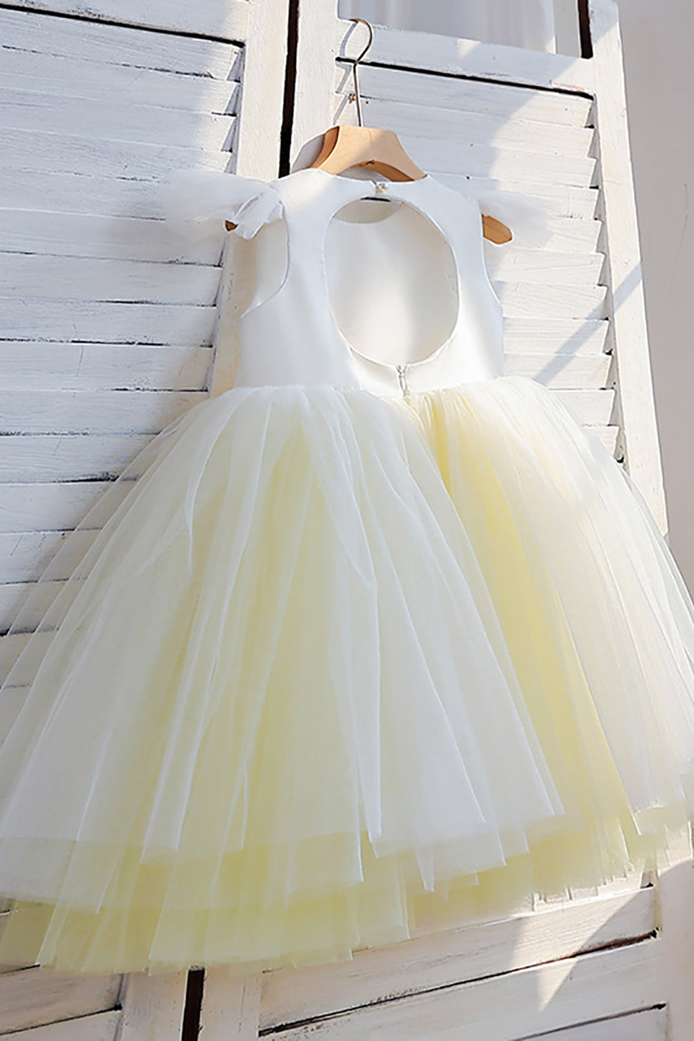 A-Line Tulle Open Back Light Yellow Flower Girl Dress