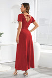 A Line V Neck Gold Long Wedding Guest Party Dress with Belt