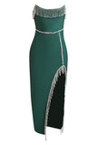 Dark Green Strapless Semi Formal Dress with Slit