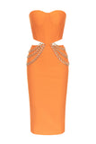 Orange Corset Cut Out Bodycon Cocktail Dress