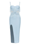 Light Blue Spaghetti Straps Formal Party Dress with Fringes