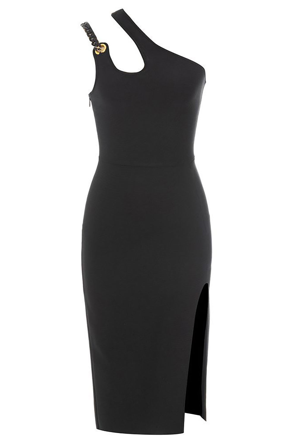 One Shoulder Black Cocktail Dress with Slit