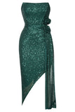 Green Sequins Strapless Cocktail Dress with Ruffles