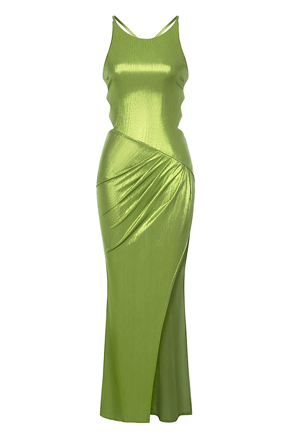 Green Ruffles Sparkly Cocktail Dress with Slit