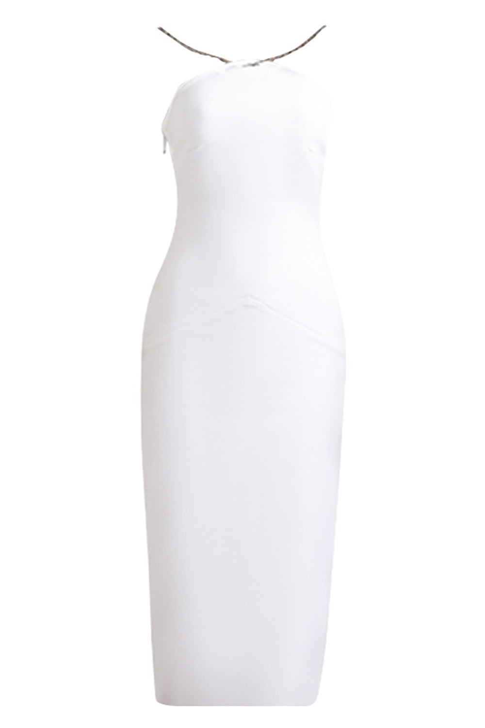 White Halter Backless Cocktail Dress With Slit