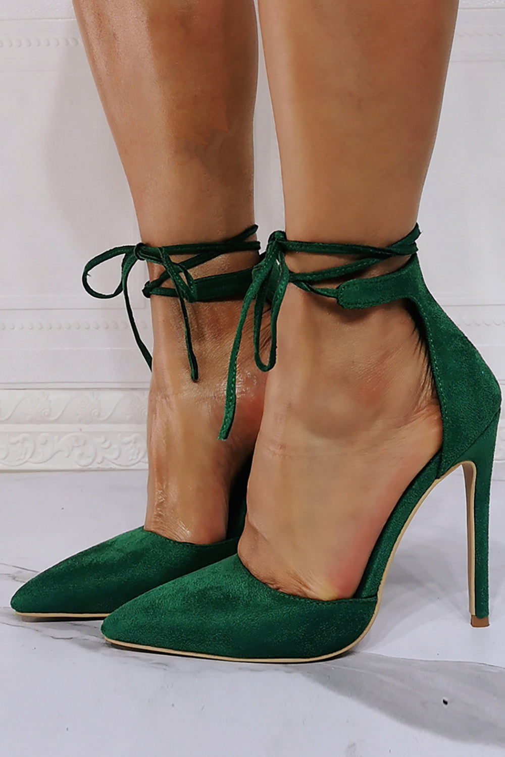 Dark Green Sexy Lace-up Stiletto Shoes