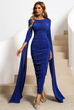 Royal Blue Sparkly Mother of the Bride Dress with Long Sleeves