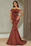Mermaid Red Off the Shoulder Long Prom Dress With Ruffles
