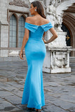 Light Blue Off the Shoulder Mermaid Long Prom Dress