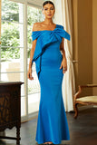 Blue One Shoulder Mermaid Long Prom Dress With Bowknot