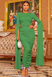 Green Bodycon Ruched Long Sleeves Prom Dress