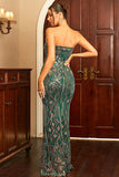 Green Strapless Sparkly Prom Dress with Slit