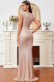 Blush Sequins Sparkly Mermaid Prom Dress with Fringes
