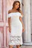 White Off the Shoulder Lace Cocktail Dress
