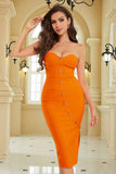 Orange Sweetheart Buttons Bodycon Cocktail Dress