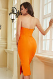 Orange Sweetheart Buttons Bodycon Cocktail Dress