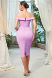 Lilac Off the Shoulder Bodycon Cocktail Dress With Back Slit