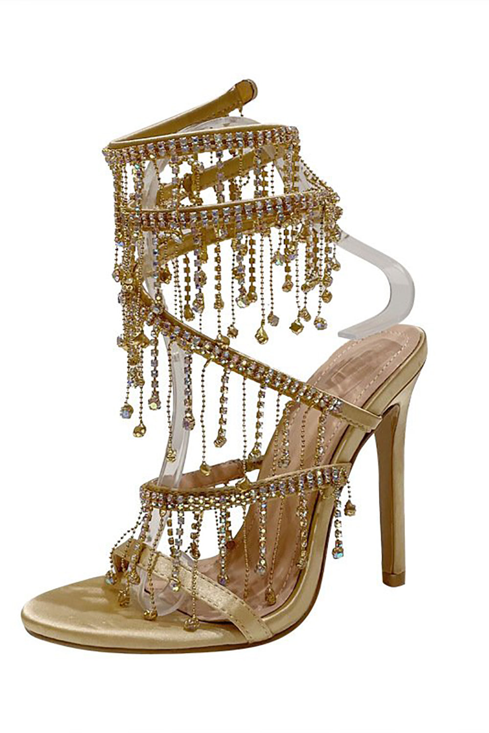 Zapaka Women Golden Sparkly Strappy High Heeled Sandals With