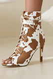 Leopard Lace-Up High Heel Ankle Boots
