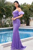 Sparkly Strapless Purple Formal Dress with Sequins