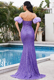 Sparkly Strapless Purple Formal Dress with Sequins