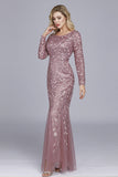 Mermaid Boat Neck Dusty Rose Mother of The Bride Dress with Appliques