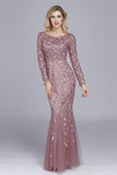 Mermaid Boat Neck Dusty Rose Mother of The Bride Dress with Appliques