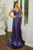 Purple Spaghetti Straps A-line Long Formal Dress