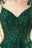 A-Line Spaghetti Straps Dark Green Prom Dress with Beading