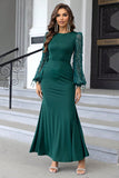 Dark Green Mermaid Long Sleeves Prom Dress