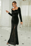 Black Mermaid Sweetheart Neck Velvet Prom Dress