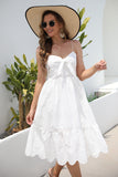 White A-Line Spaghetti Straps Hollow Graduation Dress With Bowknot