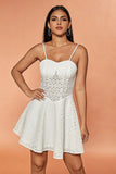 White A-Line Spaghetti Straps Short Lace Graduation Dress