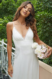 White A-Line Spaghetti Straps Long Holiday Dress With Ruffles