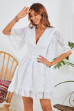 White A-Line V Neck Casual Dress With Short Sleeves
