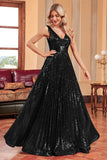 Sparkly A-Line Black Prom Dress with Sequins