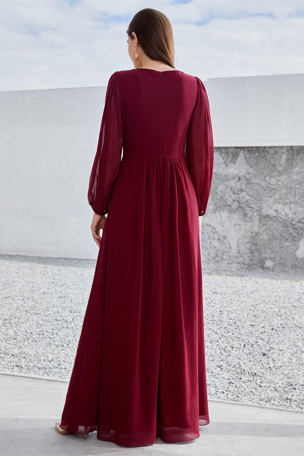ZAPAKA Women Wedding Party Dress Burgundy Long Sleeves A Line Mother of the Bride Dress, Burgundy / S ZAPAKA Women Wedding Party Dress Burgundy Long Sleeves A Line Mother of the Bride Dress, Burgundy / S